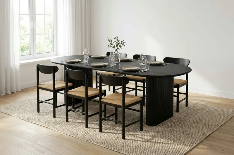 Noira Matgrupp förlängningsbart 220-320 cm Svart med 6 Malte Matstolar - Möbler - Bord & matgrupper - Matgrupper