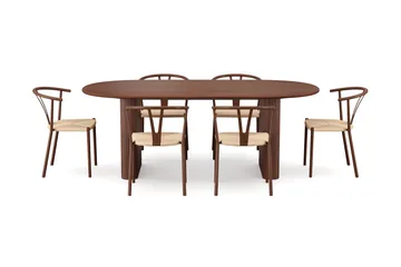 Noira Matgrupp förlängningsbart 220-320 cm Valnöt med 6 Elysia Matstolar - Valnöt - Möbler - Bord & matgrupper - Matgrupper