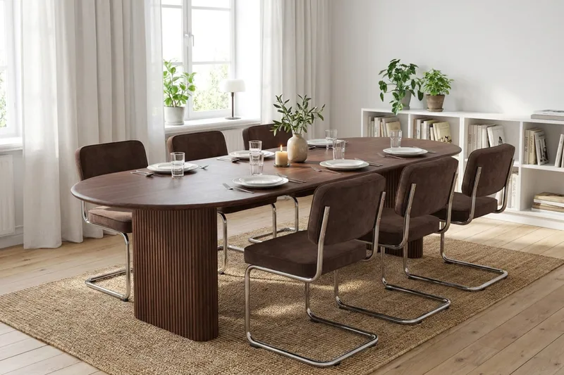Noira Matgrupp förlängningsbart 220-320 cm Valnöt med 6 Milva Matstolar - Valnöt - Möbler - Bord & matgrupper - Matgrupper