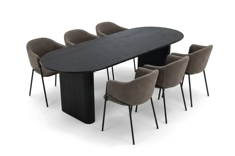 Noira Matgrupp oval 220 cm med 6 Filip Matstolar, Svartlaserad ek