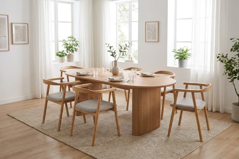 Noira Matgrupp rektangulärt 180 cm Ek med 6 Jolie Matstolar - Ek - Möbler - Bord & matgrupper - Matgrupper