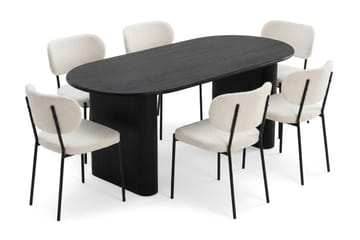 Noira Matgrupp rektangulärt 180 cm Svart med 6 Gemmiano Matstolar - Svart - Möbler - Bord & matgrupper - Matgrupper