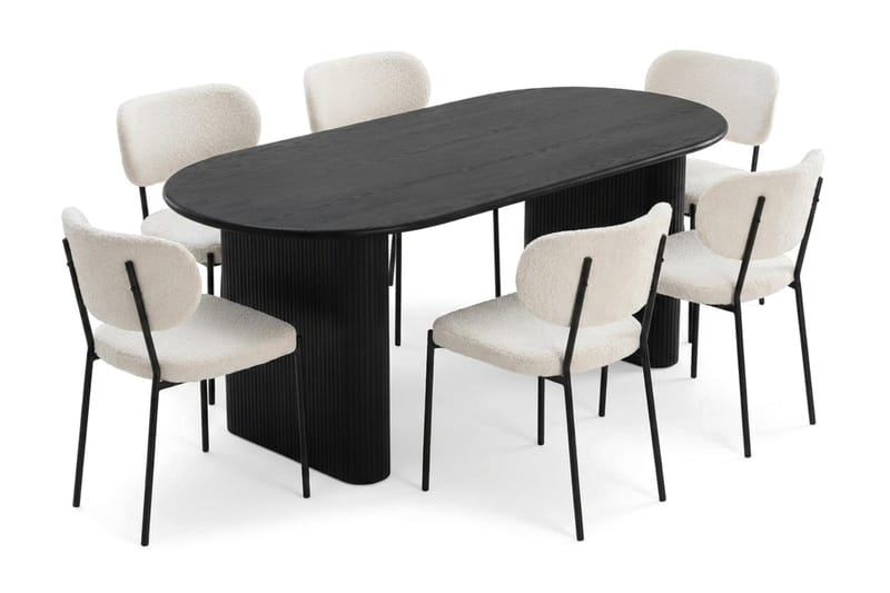 Noira Matgrupp rektangulärt 180 cm Svart med 6 Gemmiano Matstolar - Svart - Möbler - Bord & matgrupper - Matgrupper