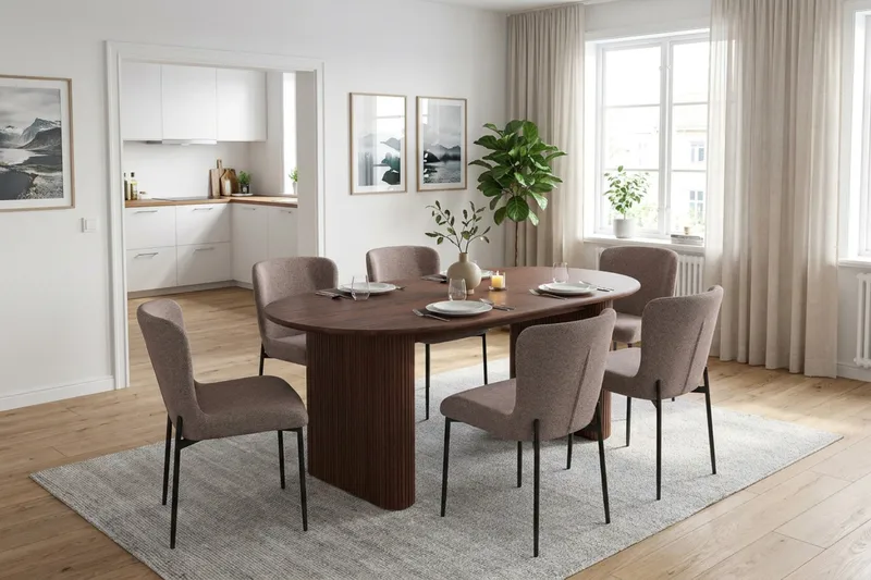 Noira Matgrupp rektangulärt 180 cm Valnöt med 6 Elsie Matstolar - Valnöt - Möbler - Bord & matgrupper - Matgrupper