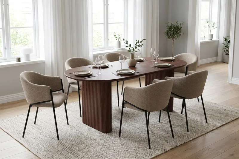 Noira Matgrupp rektangulärt 180 cm Valnöt med 6 Filip Matstolar - Valnöt - Möbler - Bord & matgrupper - Matgrupper