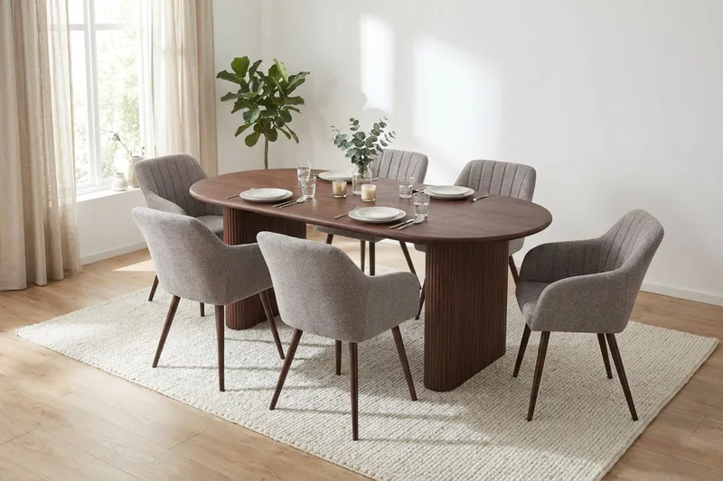 Noira Matgrupp rektangulärt 180 cm Valnöt med 6 Filippa Matstolar - Valnöt - Möbler - Bord & matgrupper - Matgrupper
