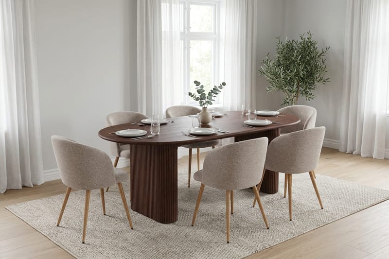 Noira Matgrupp rektangulärt 180 cm Valnöt med 6 Greya Matstolar - Valnöt - Möbler - Bord & matgrupper - Matgrupper