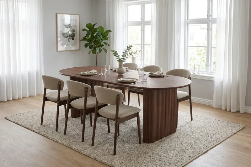 Noira Matgrupp rektangulärt 180 cm Valnöt med 6 Nala Matstolar - Valnöt - Möbler - Bord & matgrupper - Matgrupper