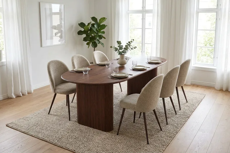 Noira Matgrupp rektangulärt 180 cm Valnöt med 6 Nibe Plus Matstolar - Valnöt - Möbler - Bord & matgrupper - Matgrupper