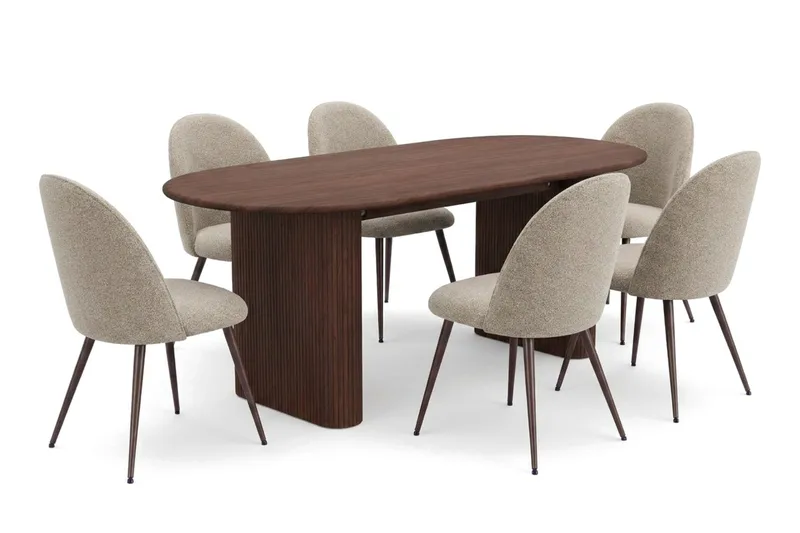 Noira Matgrupp rektangulärt 180 cm Valnöt med 6 Nibe Plus Matstolar - Valnöt - Möbler - Bord & matgrupper - Matgrupper