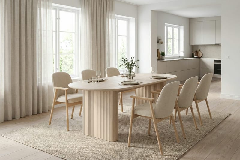 Noira Matgrupp rektangulärt 180 cm Vitlaserad med 6 Reciclar Matstolar - Vitlaserad - Möbler - Bord & matgrupper - Matgrupper