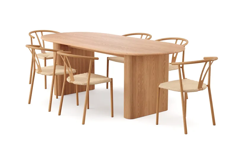 Noira Matgrupp rektangulärt 220 cm Ek med 6 Elysia Matstolar, Ek