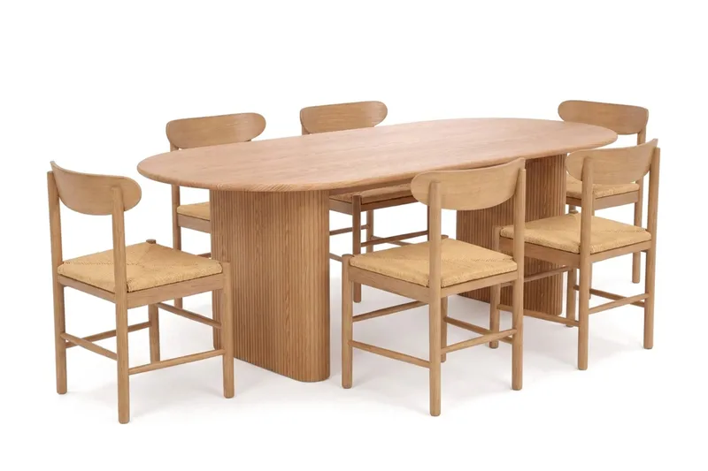 Noira Matgrupp rektangulärt 220 cm Ek med 6 Malte Matstolar, Ek