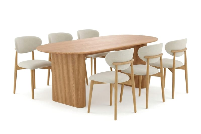 Noira Matgrupp rektangulärt 220 cm Ek med 6 Molly Matstolar, Ek