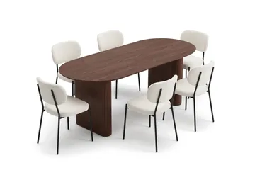 Noira Matgrupp rektangulärt 220 cm med 6 Gemmiano Matstolar - Valnöt - Möbler - Bord & matgrupper - Matgrupper