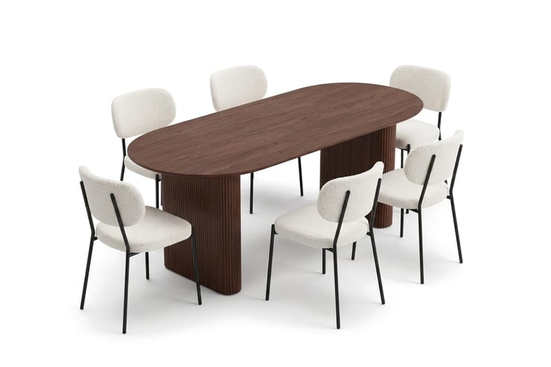 Noira Matgrupp rektangulärt 220 cm med 6 Gemmiano Matstolar - Valnöt - Möbler - Bord & matgrupper - Matgrupper