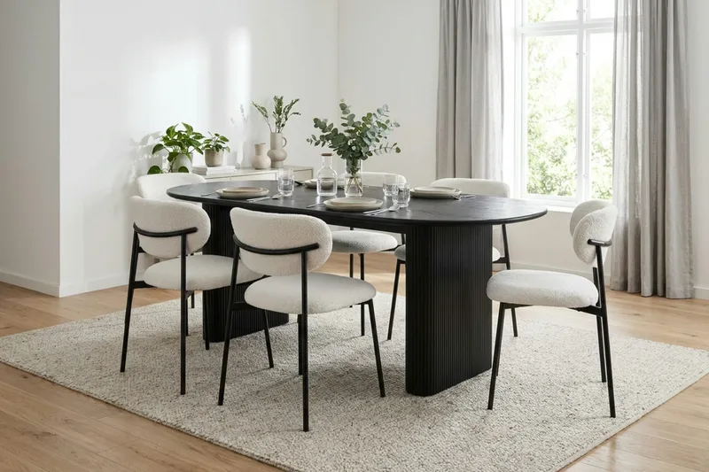 Noira Matgrupp rektangulärt 220 cm Svart med 6 Lucy Matstolar - Svart - Möbler - Bord & matgrupper - Matgrupper