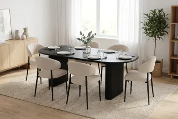 Noira Matgrupp rektangulärt 220 cm Svart med 6 Sawako Matstolar - Svartlaserad ek - Möbler - Bord & matgrupper - Matgrupper