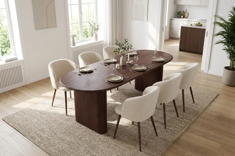 Noira Matgrupp rektangulärt 220 cm Valnöt med 6 Greya Matstolar - Valnöt/Vit - Möbler - Bord & matgrupper - Matgrupper