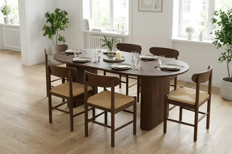 Noira Matgrupp rektangulärt 220 cm Valnöt med 6 Malte Matstolar - Möbler - Bord & matgrupper - Matgrupper