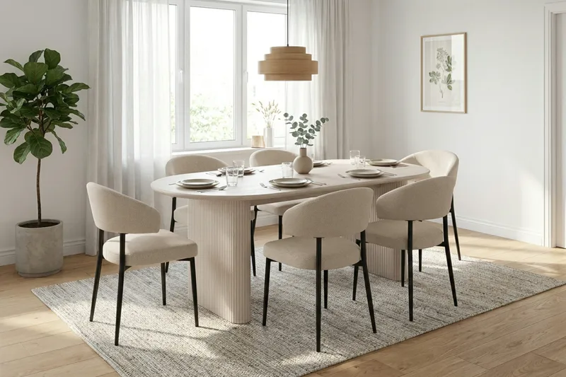 Noira Matgrupp rektangulärt 220 cm Vitlaserad med 6 Sawako Matstolar - Vitlaserad - Möbler - Bord & matgrupper - Matgrupper