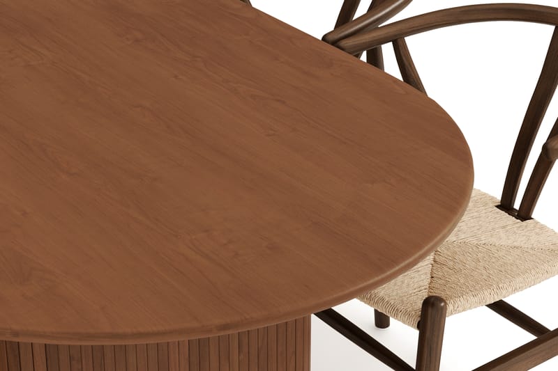 Noira Oval Matgrupp 220 cm Valnöt med 6 Dastoori Matstolar - Ribbad / Natur / Mörkbrun / Brunt Trä - Möbler - Bord & matgrupper - Matgrupper