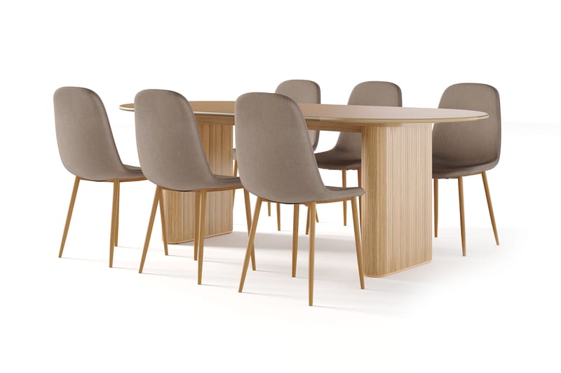 Noira Ovalt Matbord 220 cm EK +  8 st Nibe stol brun med ek ben, Natur/Brun