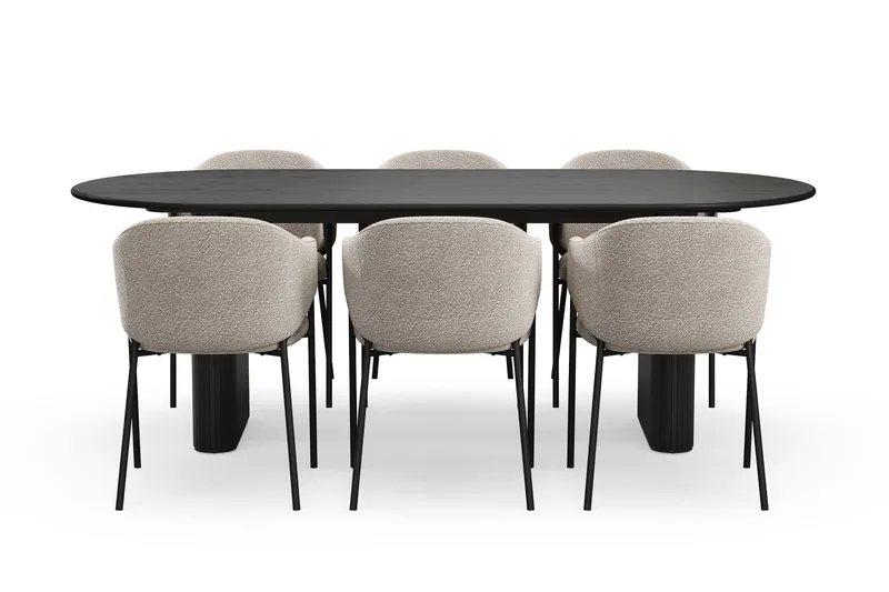 Noira Ovalt Matbord 220 cm med 6 Filip Matstolar - Svart / Taupe Bouclé - Möbler - Bord & matgrupper - Matgrupper
