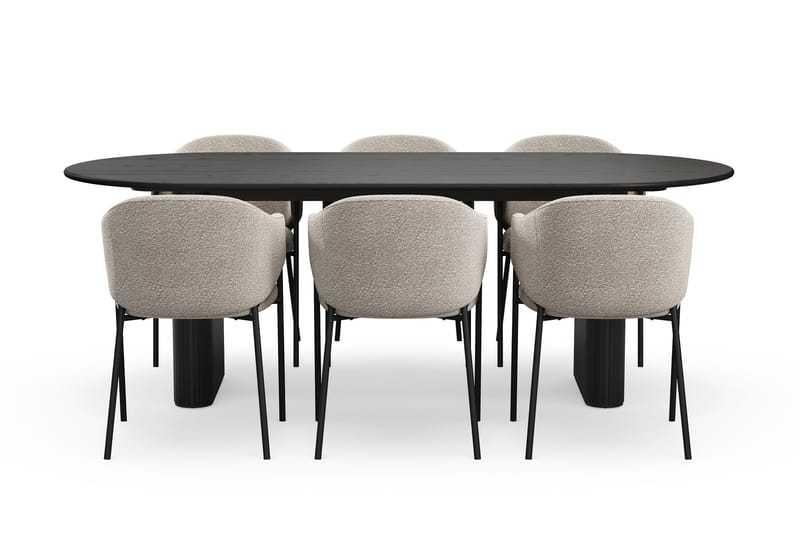 Noira Ovalt Matbord 220 cm med 6 Filip Matstolar - Svart / Taupe Bouclé - Möbler - Bord & matgrupper - Matgrupper