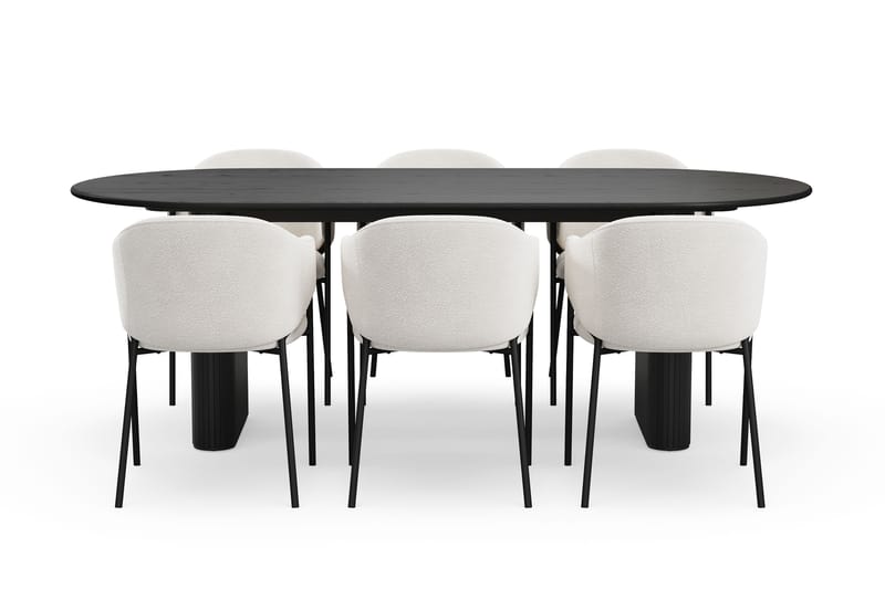 Noira Ovalt Matbord 220 cm med 6 Filip Matstolar - Svart / Vit Bouclé - Möbler - Bord & matgrupper - Matgrupper