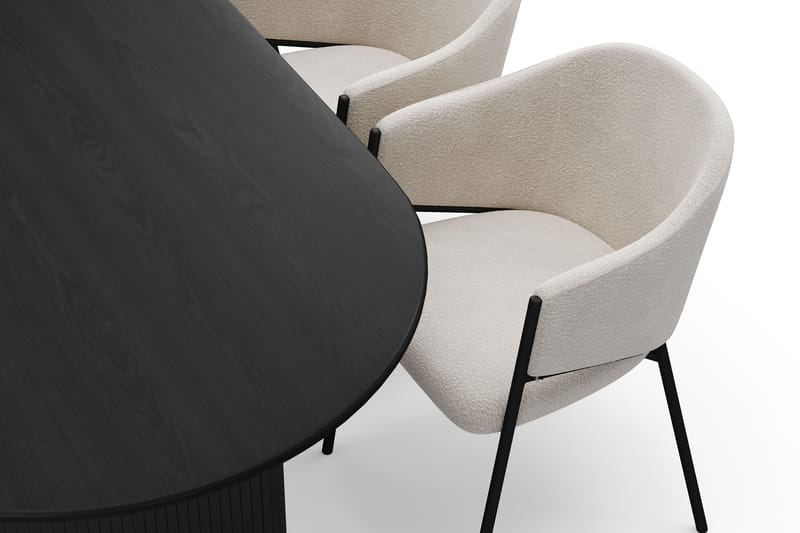 Noira Ovalt Matbord 220 cm med 6 Filip Matstolar - Svart / Vit Bouclé - Möbler - Bord & matgrupper - Matgrupper