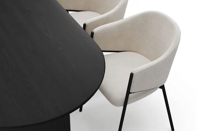 Noira Ovalt Matbord 220 cm med 6 Filip Matstolar - Svart / Vit Bouclé - Möbler - Bord & matgrupper - Matgrupper