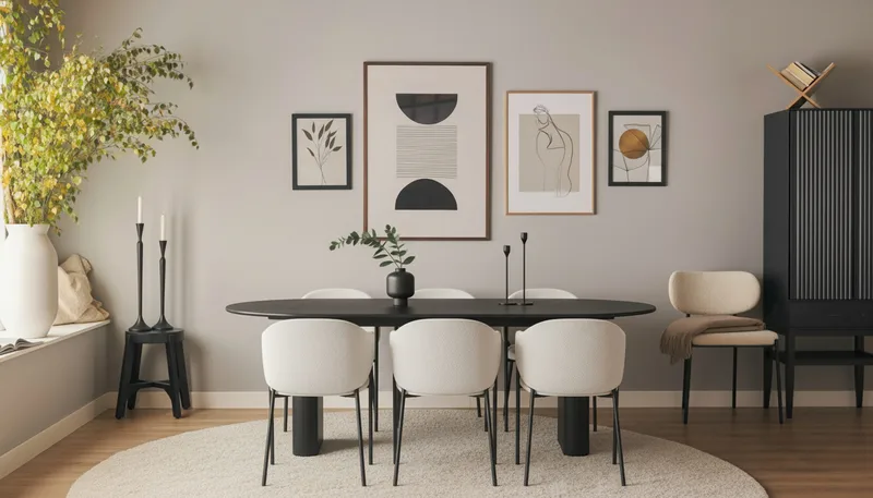 Noira Ovalt Matbord 220 cm med 6 Filip Matstolar - Svart / Vit Bouclé - Möbler - Bord & matgrupper - Matgrupper