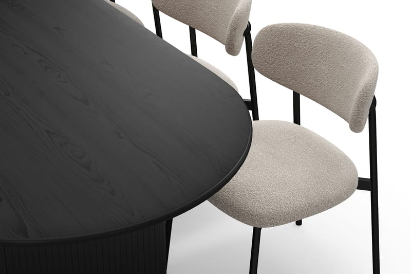 Noira Ovalt Matbord 220 cm med 6 Lucy Matstolar - Svart / Greige Bouclé / Metallben Svart - Möbler - Bord & matgrupper - Matgrupper