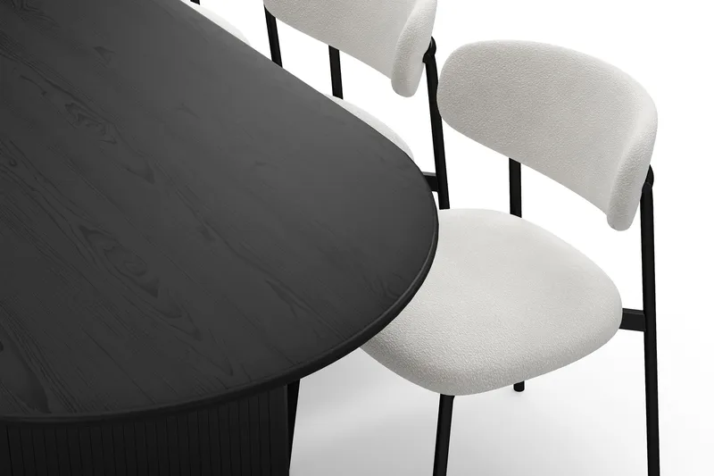 Noira Ovalt Matbord 220 cm med 6 Lucy Matstolar - Svart / Vit Bouclé / Metallben Svart - Möbler - Bord & matgrupper - Matgrupper