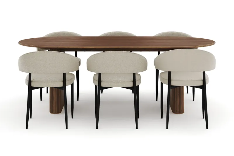 Noira Ovalt Matbord 220 cm med 6 Sawako Stolar - Brun - Möbler - Bord & matgrupper - Matgrupper