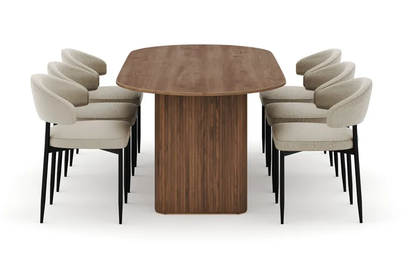 Noira Ovalt Matbord 220 cm med 6 Sawako Stolar - Brun - Möbler - Bord & matgrupper - Matgrupper