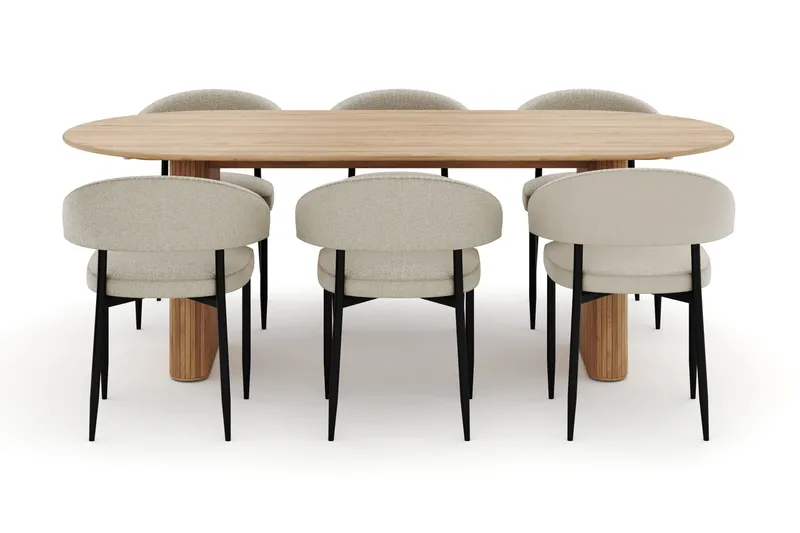 Noira Ovalt Matbord 220 cm med 6 Sawako Stolar - Natur - Möbler - Bord & matgrupper - Matgrupper