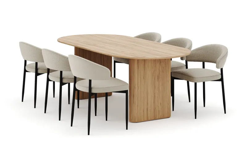 Noira Ovalt Matbord 220 cm med 6 Sawako Stolar - Natur - Möbler - Bord & matgrupper - Matgrupper