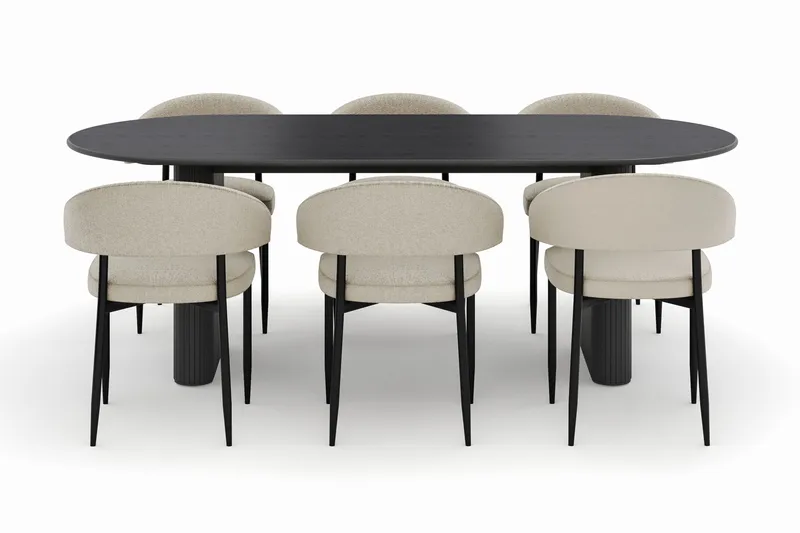 Noira Ovalt Matbord 220 cm med 6 Sawako Stolar - Svart - Möbler - Bord & matgrupper - Matgrupper