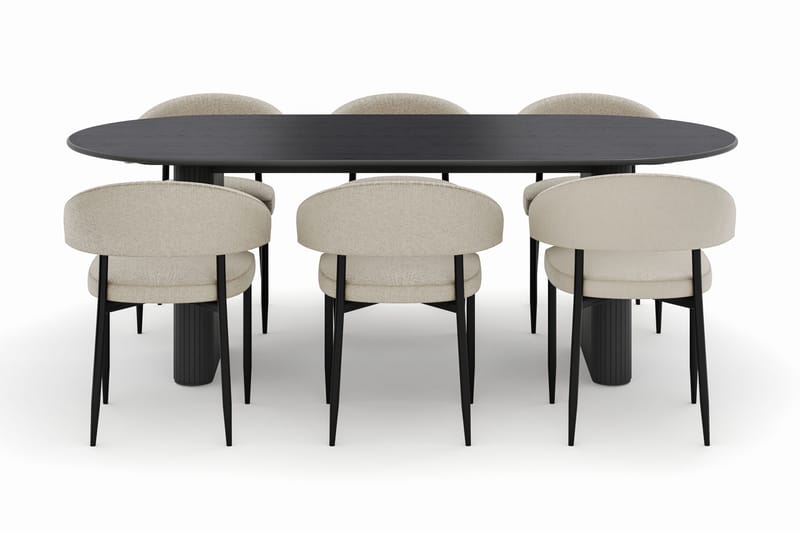 Noira Ovalt Matbord 220 cm med 6 Sawako Stolar - Svart - Möbler - Bord & matgrupper - Matgrupper