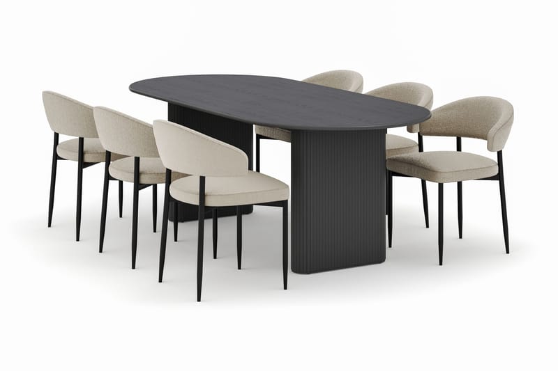Noira Ovalt Matbord 220 cm med 6 Sawako Stolar - Svart - Möbler - Bord & matgrupper - Matgrupper