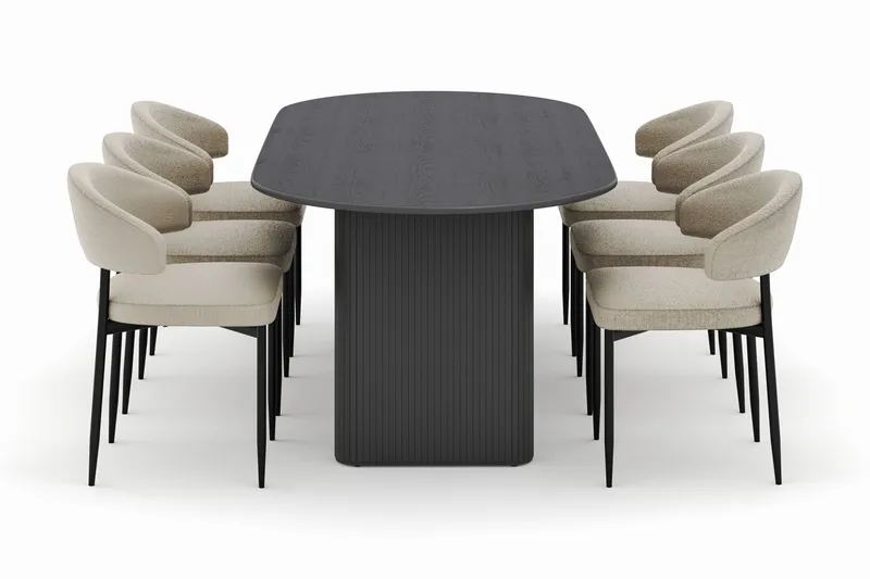 Noira Ovalt Matbord 220 cm med 6 Sawako Stolar - Svart - Möbler - Bord & matgrupper - Matgrupper