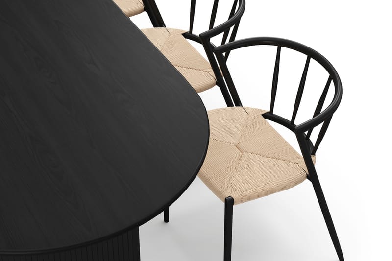 Noira Ovalt Matbord 220 cm med 6 Winston Matstolar - Svart / Beige / Metallben Svart - Möbler - Bord & matgrupper - Matgrupper