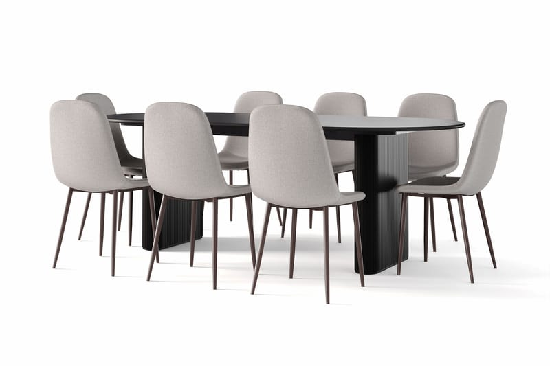 Noira Ovalt Matbord 220 cm Svart +  8 st Nibe stol grå med valnöt ben - Svart/Grå - Möbler - Bord & matgrupper - Matgrupper