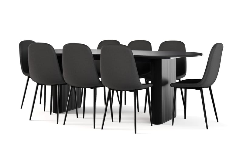 Noira Ovalt Matbord 220 cm Svart +  8 st Nibe stol svart med svarta ben, Svart