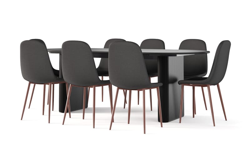 Noira Ovalt Matbord 220 cm Svart +  8 st Nibe stol svart med valnöt ben - Svart - Möbler - Bord & matgrupper - Matgrupper