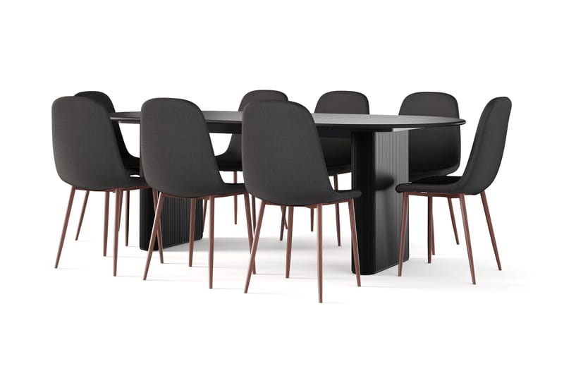 Noira Ovalt Matbord 220 cm Svart +  8 st Nibe stol svart med valnöt ben - Svart - Möbler - Bord & matgrupper - Matgrupper