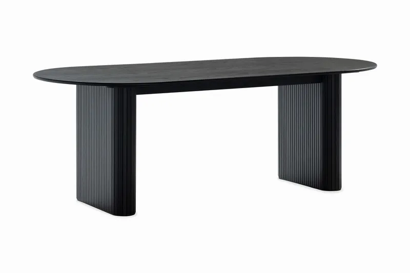 Noira Ovalt Matbord 220 cm Svart +  6 st Nibe stol grå med valnöt ben - Svart/Grå - Möbler - Bord & matgrupper - Matgrupper