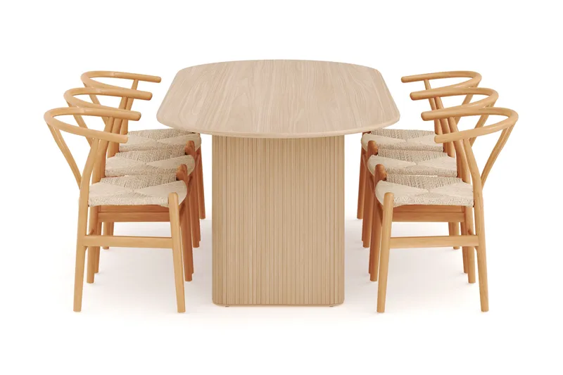 Noira Ovalt Matgrupp 220 cm med 6 Dastoori Matstol - 2220068-6,2098439-1 - Natur - Möbler - Bord & matgrupper - Matgrupper